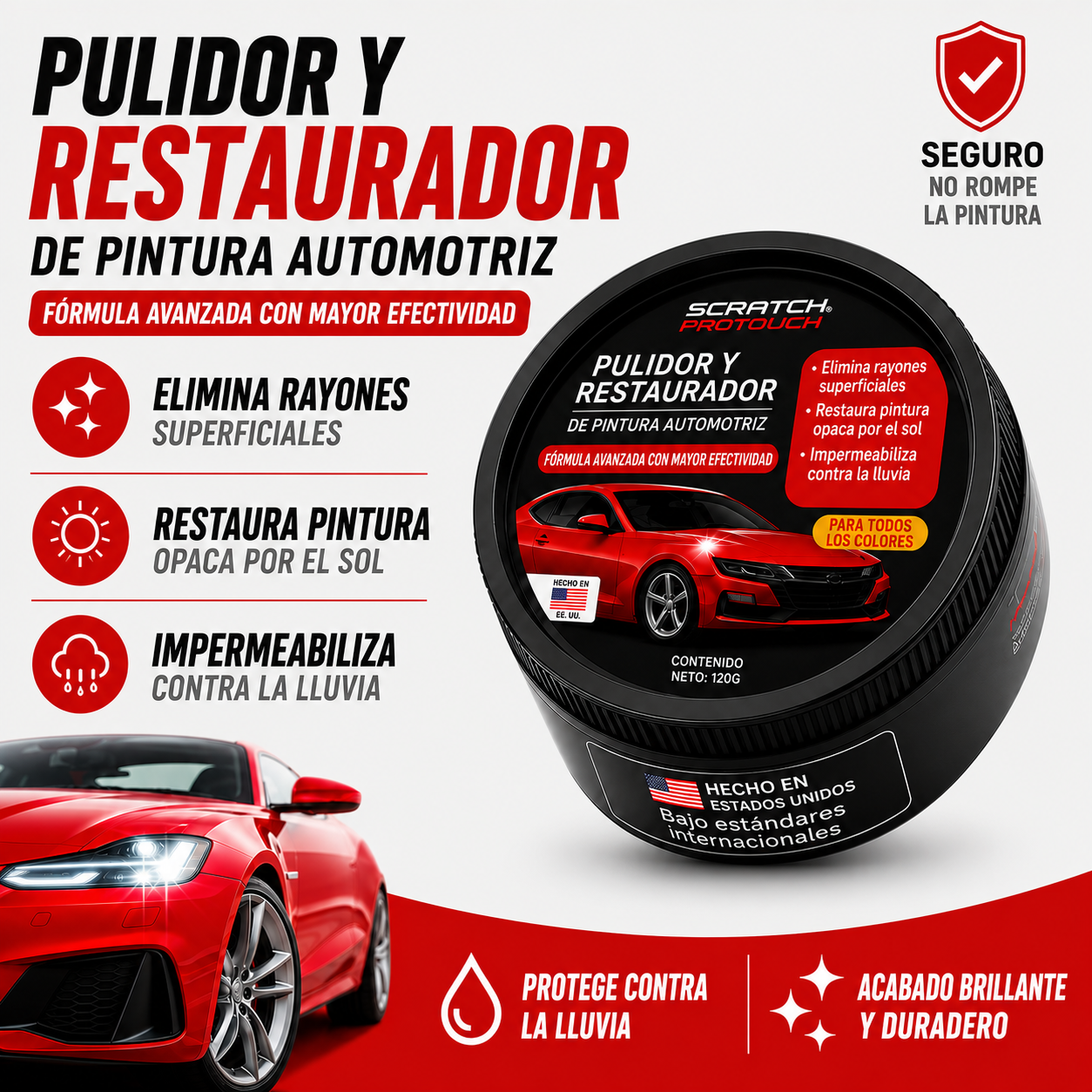 Restaurador de autos 3 en 1 Scratch Protouch® 🚗 Elimina Rayones - Recupera el Brillo - Impermeabiliza pintura