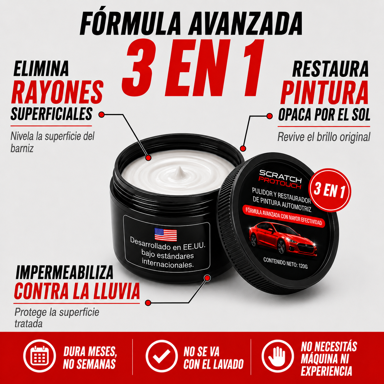 Restaurador de autos 3 en 1 Scratch Protouch® 🚗 Elimina Rayones - Recupera el Brillo - Impermeabiliza pintura